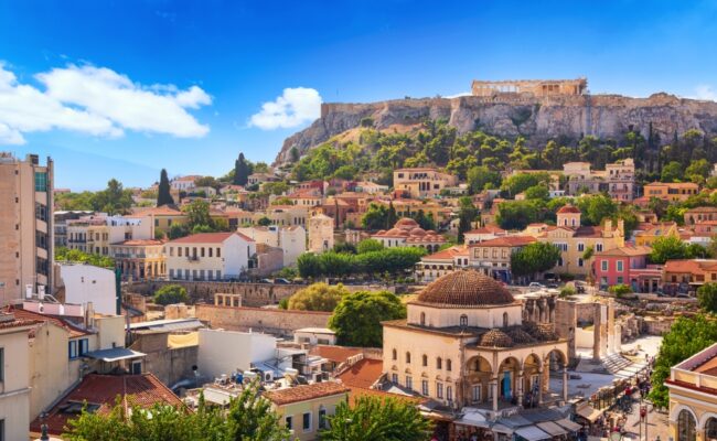 Skyline,Of,Athens,With,Monastiraki,Square,And,Acropolis,Hill,During